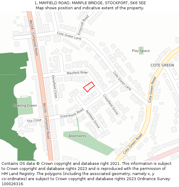 1, MAYFIELD ROAD, MARPLE BRIDGE, STOCKPORT, SK6 5EE: Location map and indicative extent of plot