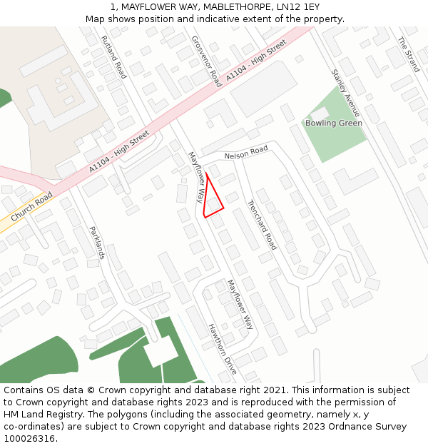 1, MAYFLOWER WAY, MABLETHORPE, LN12 1EY: Location map and indicative extent of plot
