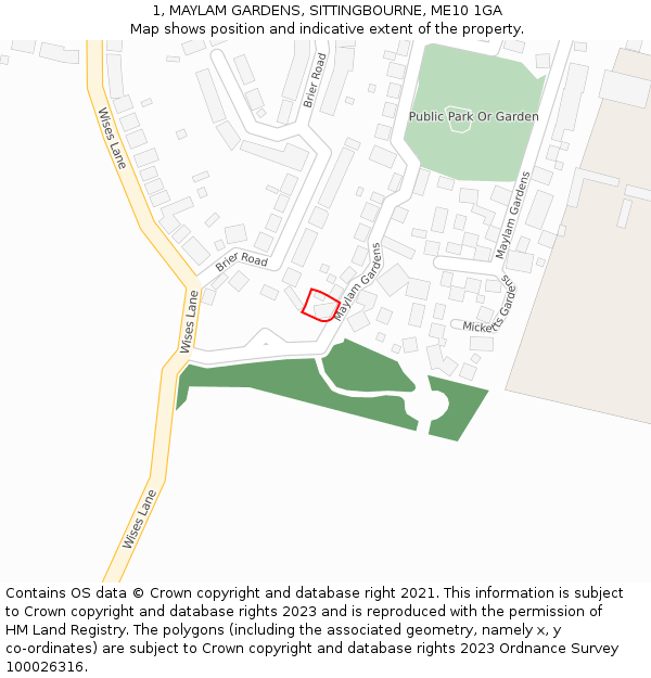 1, MAYLAM GARDENS, SITTINGBOURNE, ME10 1GA: Location map and indicative extent of plot