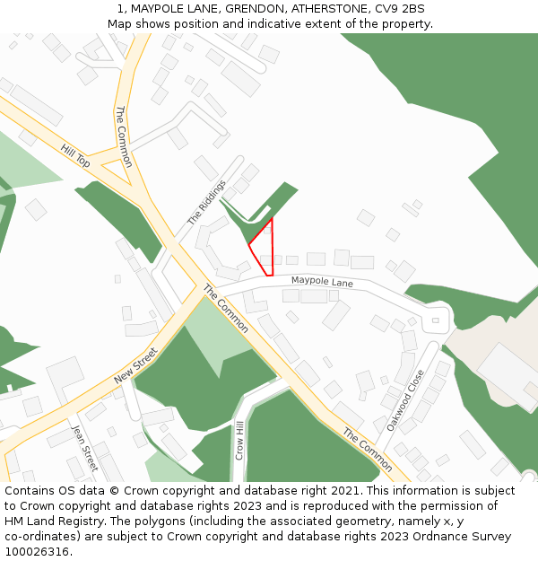 1, MAYPOLE LANE, GRENDON, ATHERSTONE, CV9 2BS: Location map and indicative extent of plot