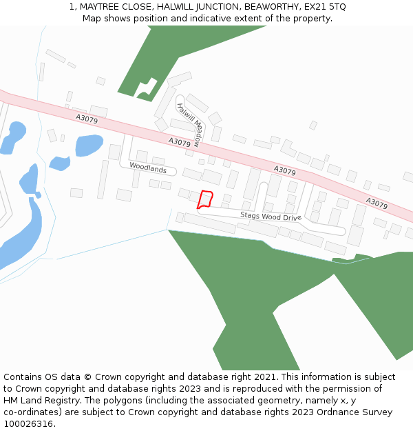 1, MAYTREE CLOSE, HALWILL JUNCTION, BEAWORTHY, EX21 5TQ: Location map and indicative extent of plot