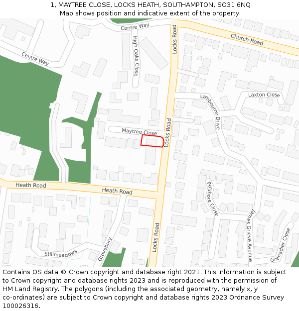 1, MAYTREE CLOSE, LOCKS HEATH, SOUTHAMPTON, SO31 6NQ: Location map and indicative extent of plot