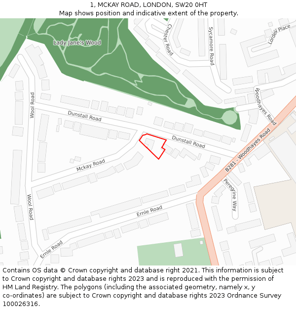 1, MCKAY ROAD, LONDON, SW20 0HT: Location map and indicative extent of plot