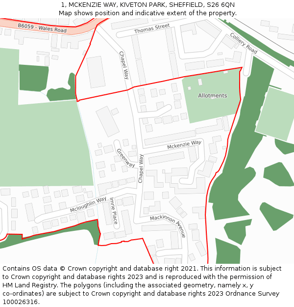 1, MCKENZIE WAY, KIVETON PARK, SHEFFIELD, S26 6QN: Location map and indicative extent of plot