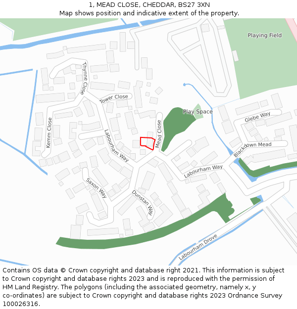 1, MEAD CLOSE, CHEDDAR, BS27 3XN: Location map and indicative extent of plot