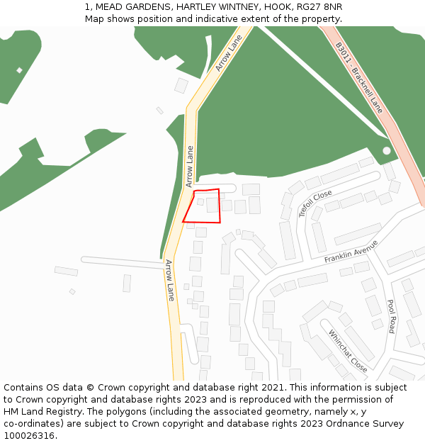 1, MEAD GARDENS, HARTLEY WINTNEY, HOOK, RG27 8NR: Location map and indicative extent of plot