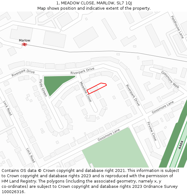 1, MEADOW CLOSE, MARLOW, SL7 1QJ: Location map and indicative extent of plot