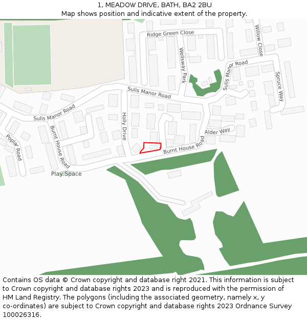 1, MEADOW DRIVE, BATH, BA2 2BU: Location map and indicative extent of plot