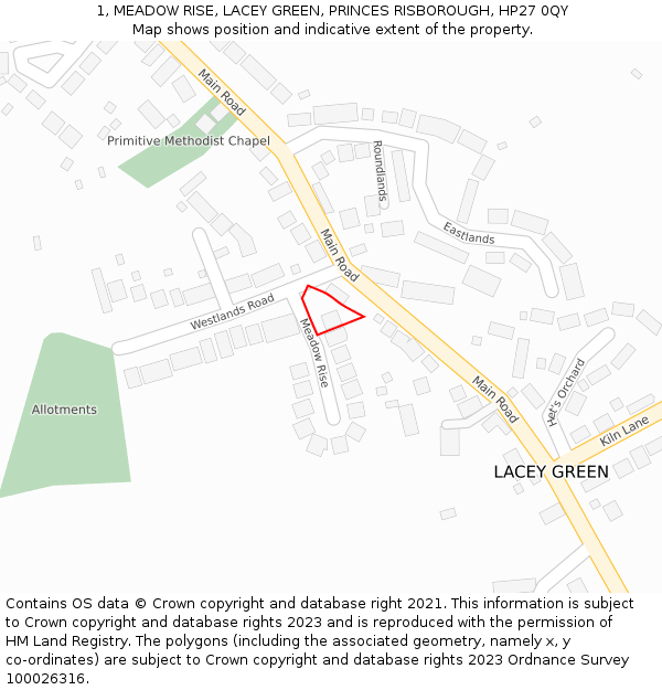 1, MEADOW RISE, LACEY GREEN, PRINCES RISBOROUGH, HP27 0QY: Location map and indicative extent of plot
