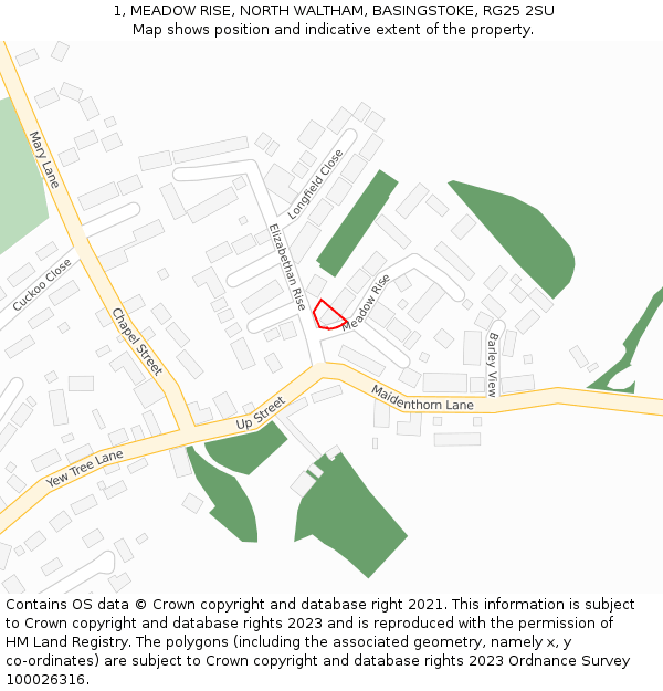 1, MEADOW RISE, NORTH WALTHAM, BASINGSTOKE, RG25 2SU: Location map and indicative extent of plot