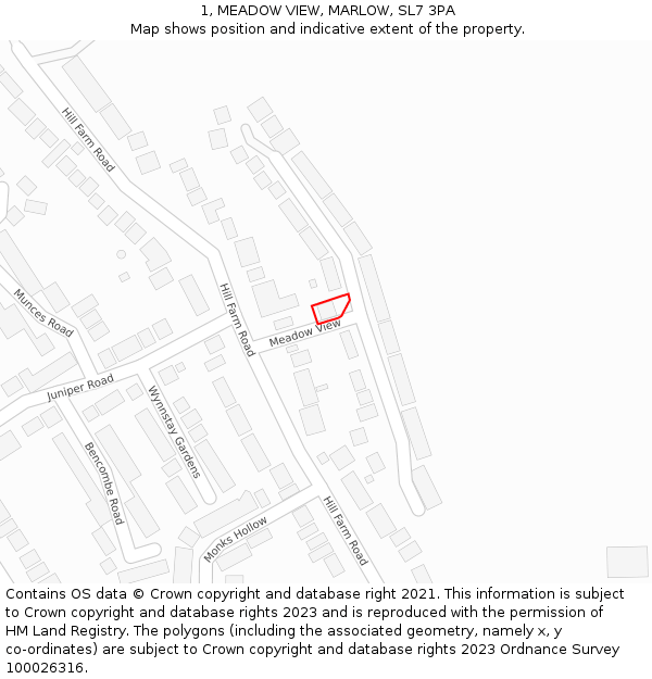 1, MEADOW VIEW, MARLOW, SL7 3PA: Location map and indicative extent of plot