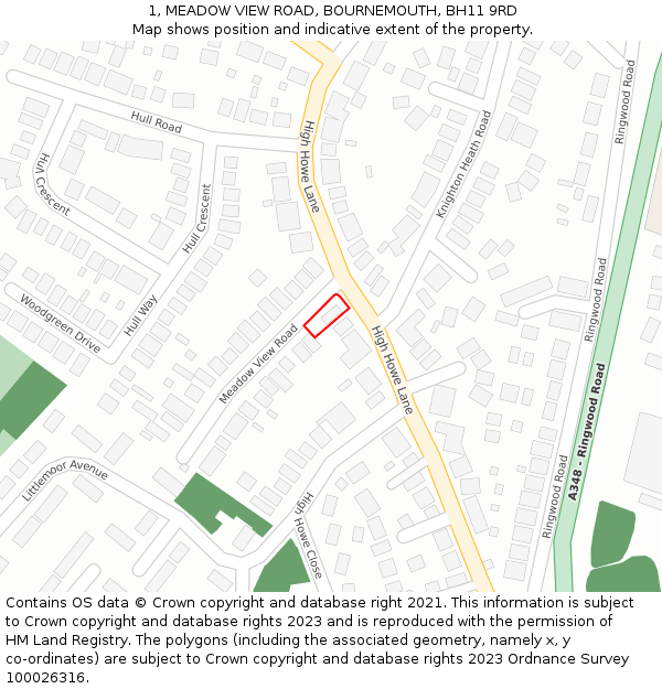1, MEADOW VIEW ROAD, BOURNEMOUTH, BH11 9RD: Location map and indicative extent of plot