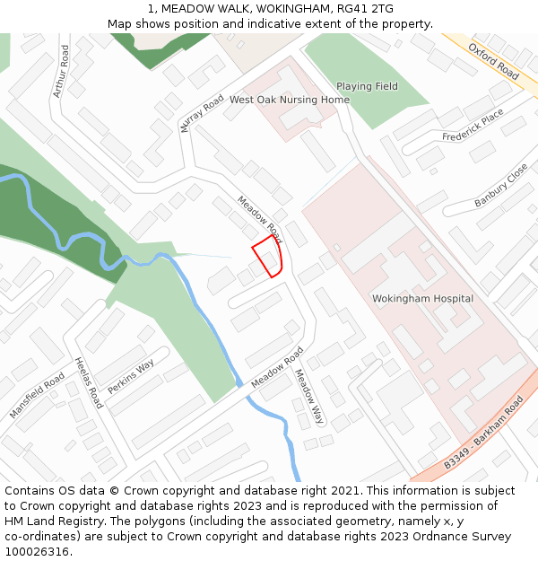 1, MEADOW WALK, WOKINGHAM, RG41 2TG: Location map and indicative extent of plot