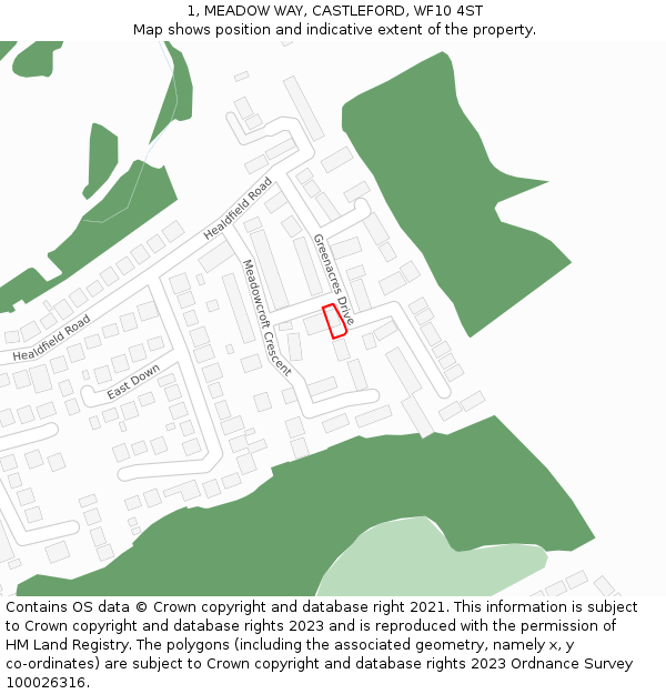 1, MEADOW WAY, CASTLEFORD, WF10 4ST: Location map and indicative extent of plot