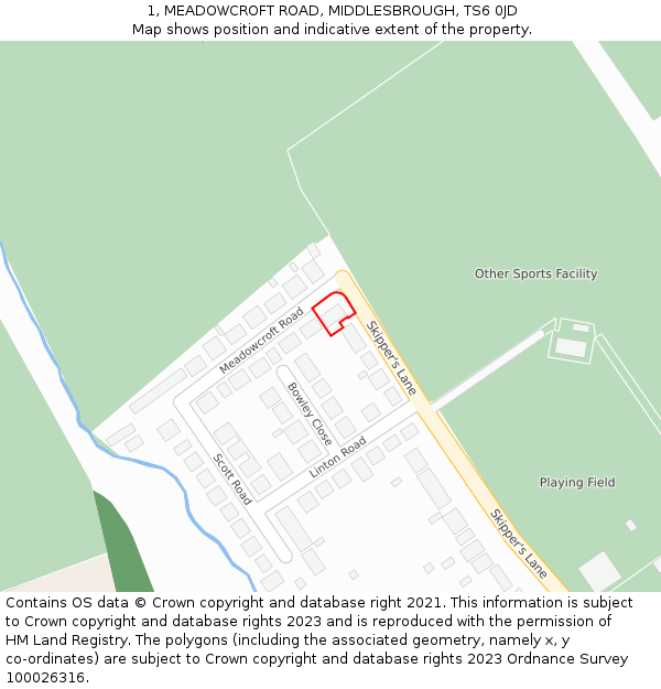 1, MEADOWCROFT ROAD, MIDDLESBROUGH, TS6 0JD: Location map and indicative extent of plot