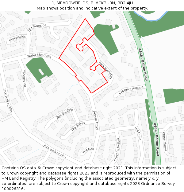 1, MEADOWFIELDS, BLACKBURN, BB2 4JH: Location map and indicative extent of plot