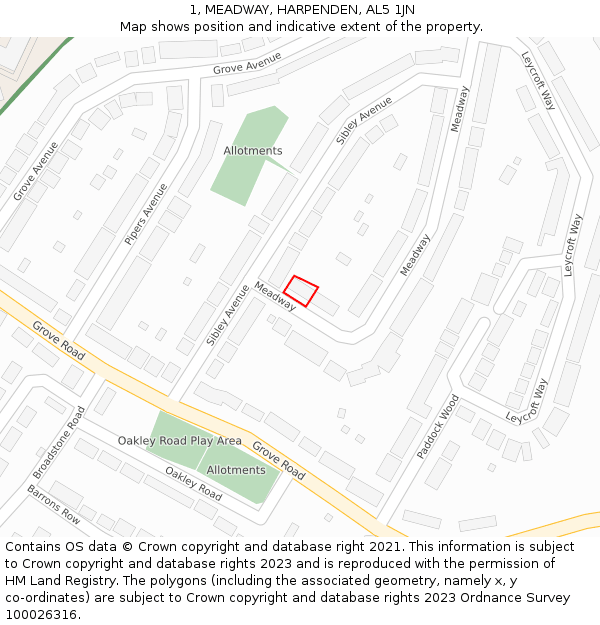 1, MEADWAY, HARPENDEN, AL5 1JN: Location map and indicative extent of plot