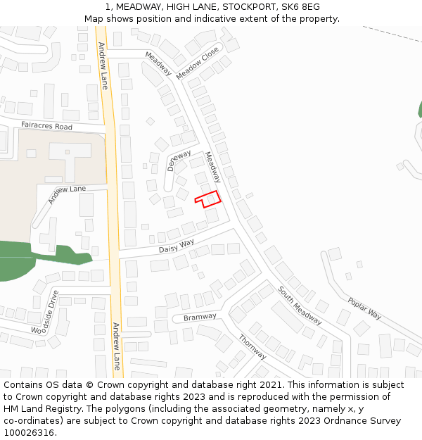 1, MEADWAY, HIGH LANE, STOCKPORT, SK6 8EG: Location map and indicative extent of plot