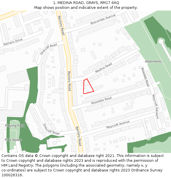 1, MEDINA ROAD, GRAYS, RM17 6AQ: Location map and indicative extent of plot