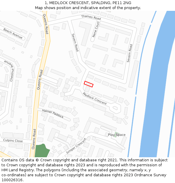 1, MEDLOCK CRESCENT, SPALDING, PE11 2NG: Location map and indicative extent of plot