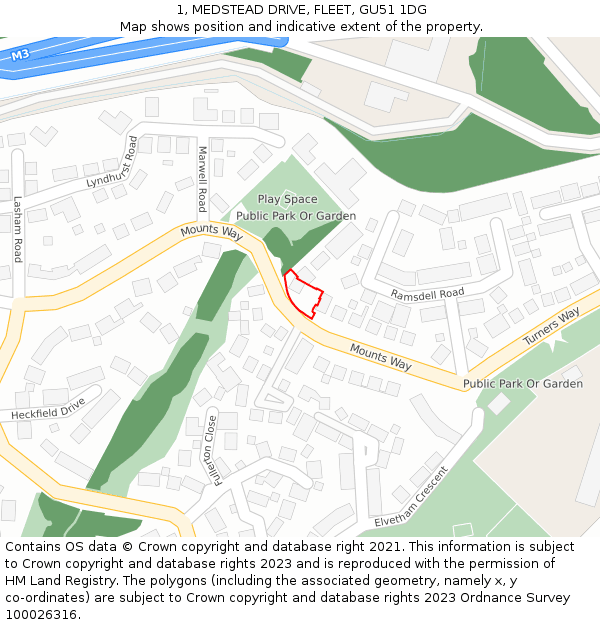 1, MEDSTEAD DRIVE, FLEET, GU51 1DG: Location map and indicative extent of plot