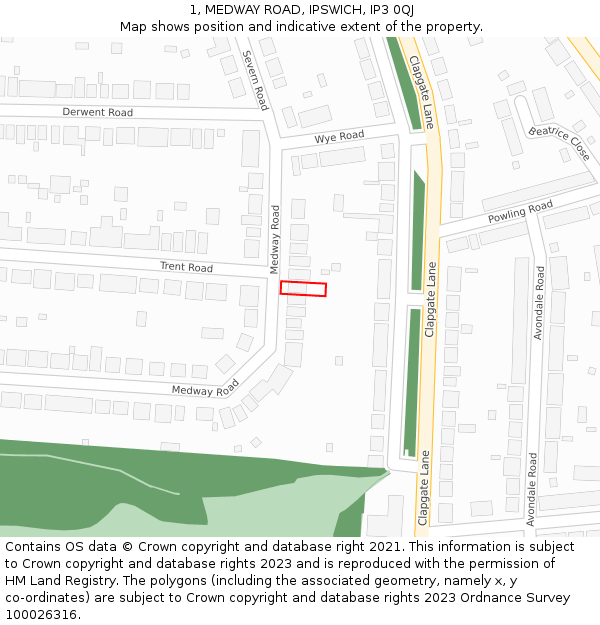1, MEDWAY ROAD, IPSWICH, IP3 0QJ: Location map and indicative extent of plot
