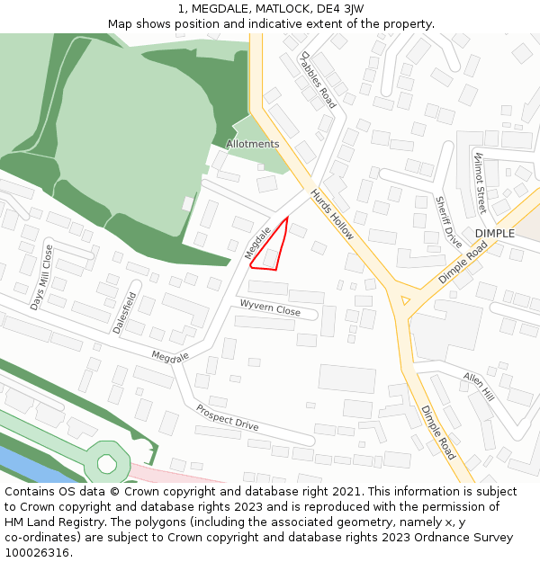 1, MEGDALE, MATLOCK, DE4 3JW: Location map and indicative extent of plot