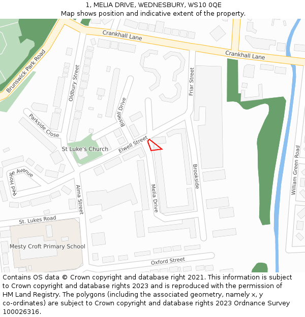 1, MELIA DRIVE, WEDNESBURY, WS10 0QE: Location map and indicative extent of plot