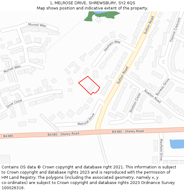 1, MELROSE DRIVE, SHREWSBURY, SY2 6QS: Location map and indicative extent of plot