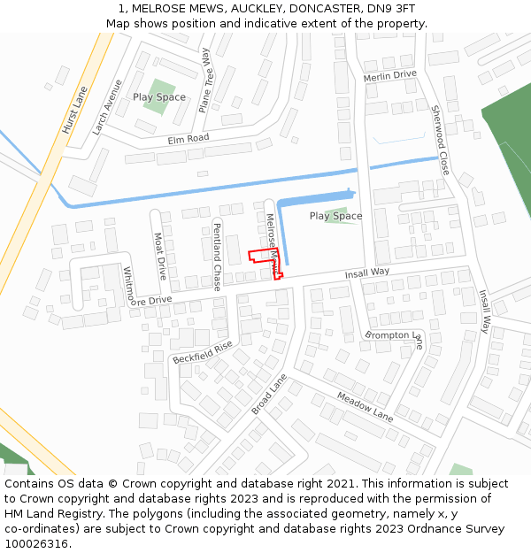 1, MELROSE MEWS, AUCKLEY, DONCASTER, DN9 3FT: Location map and indicative extent of plot