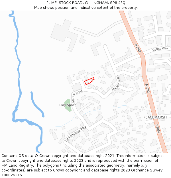 1, MELSTOCK ROAD, GILLINGHAM, SP8 4FQ: Location map and indicative extent of plot