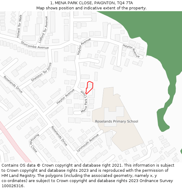 1, MENA PARK CLOSE, PAIGNTON, TQ4 7TA: Location map and indicative extent of plot