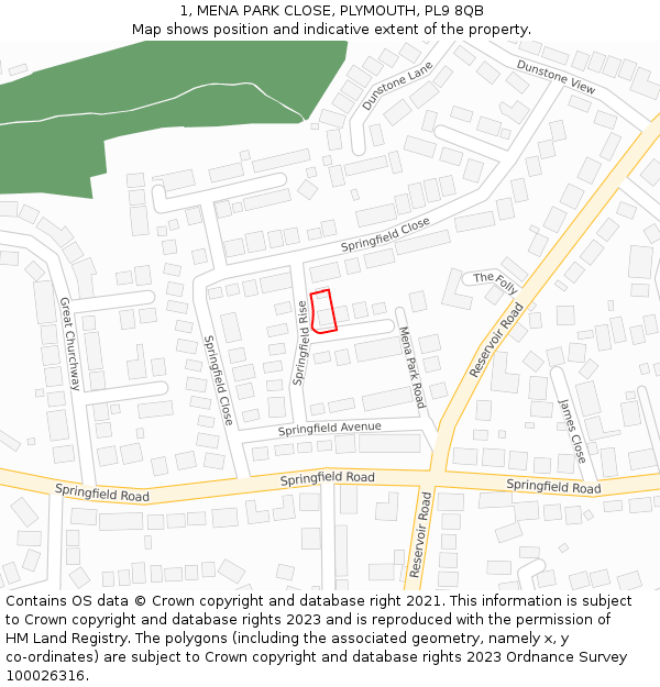 1, MENA PARK CLOSE, PLYMOUTH, PL9 8QB: Location map and indicative extent of plot