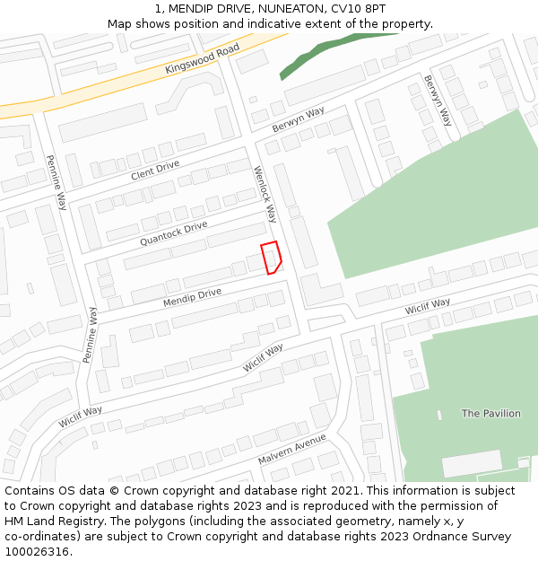 1, MENDIP DRIVE, NUNEATON, CV10 8PT: Location map and indicative extent of plot