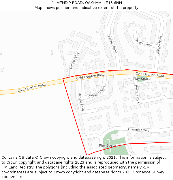 1, MENDIP ROAD, OAKHAM, LE15 6NN: Location map and indicative extent of plot
