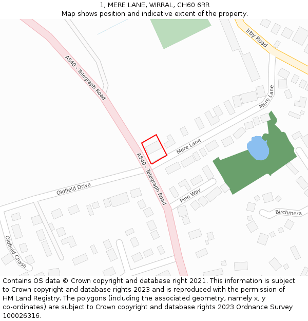 1, MERE LANE, WIRRAL, CH60 6RR: Location map and indicative extent of plot