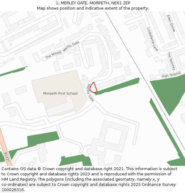 1, MERLEY GATE, MORPETH, NE61 2EP: Location map and indicative extent of plot