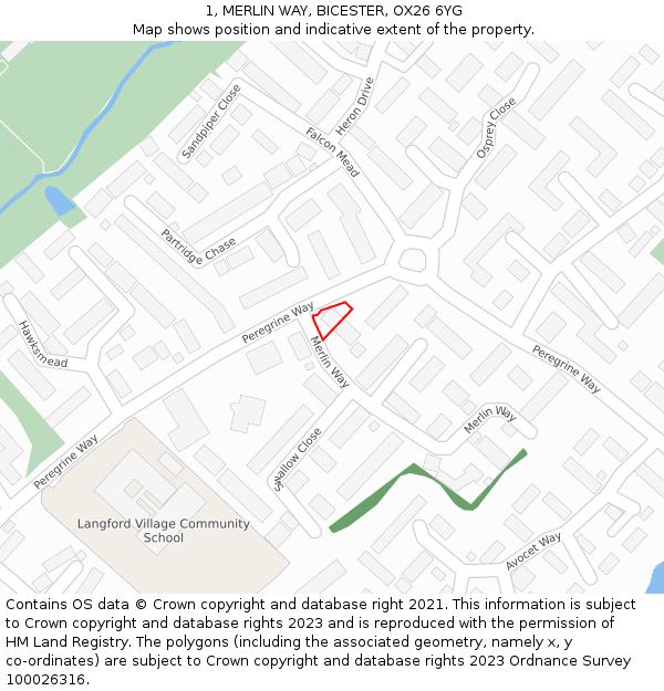 1, MERLIN WAY, BICESTER, OX26 6YG: Location map and indicative extent of plot