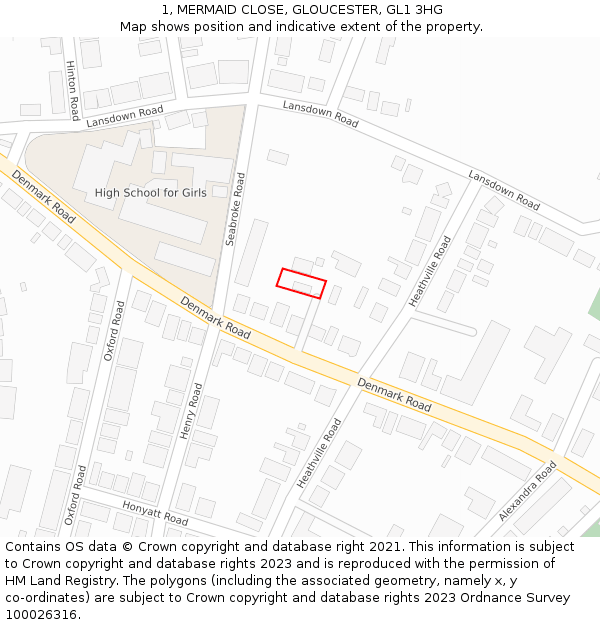 1, MERMAID CLOSE, GLOUCESTER, GL1 3HG: Location map and indicative extent of plot