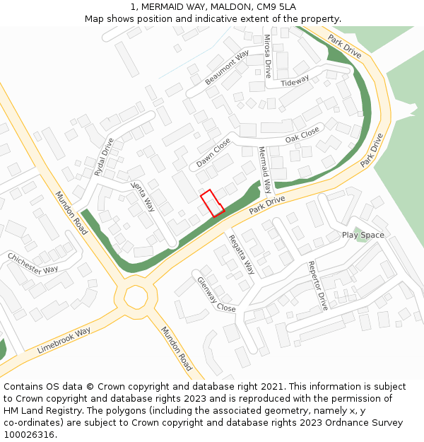 1, MERMAID WAY, MALDON, CM9 5LA: Location map and indicative extent of plot