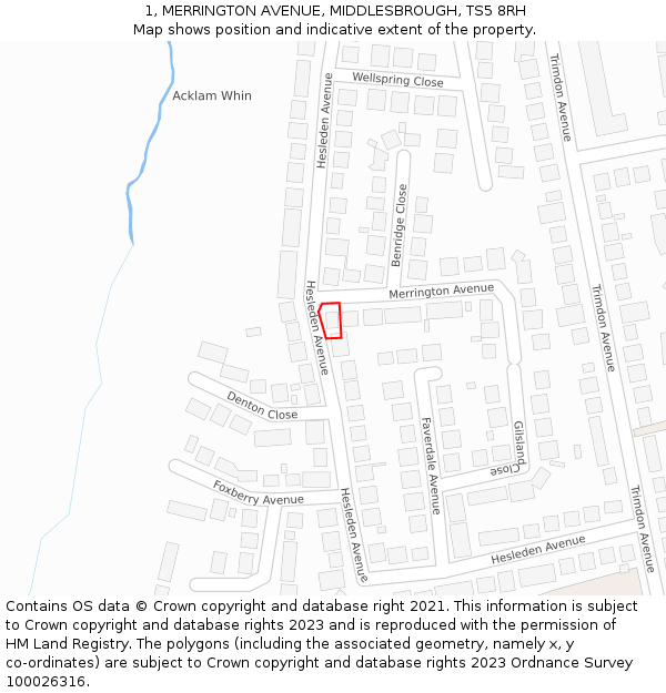 1, MERRINGTON AVENUE, MIDDLESBROUGH, TS5 8RH: Location map and indicative extent of plot