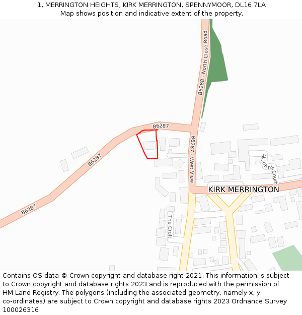 1, MERRINGTON HEIGHTS, KIRK MERRINGTON, SPENNYMOOR, DL16 7LA: Location map and indicative extent of plot