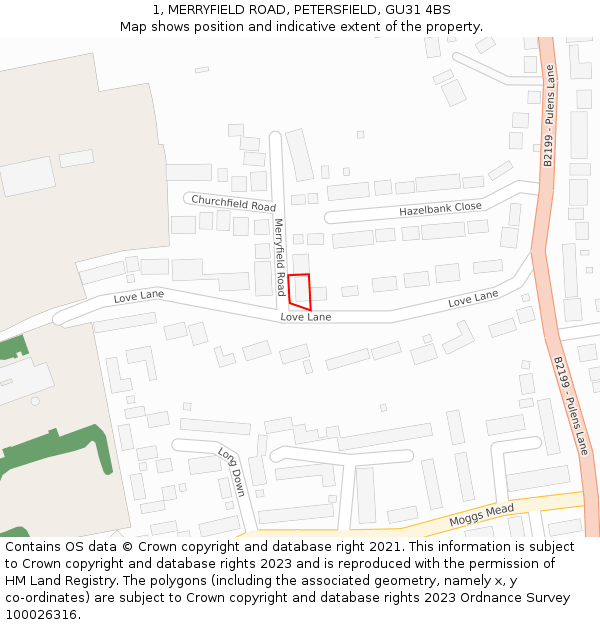 1, MERRYFIELD ROAD, PETERSFIELD, GU31 4BS: Location map and indicative extent of plot