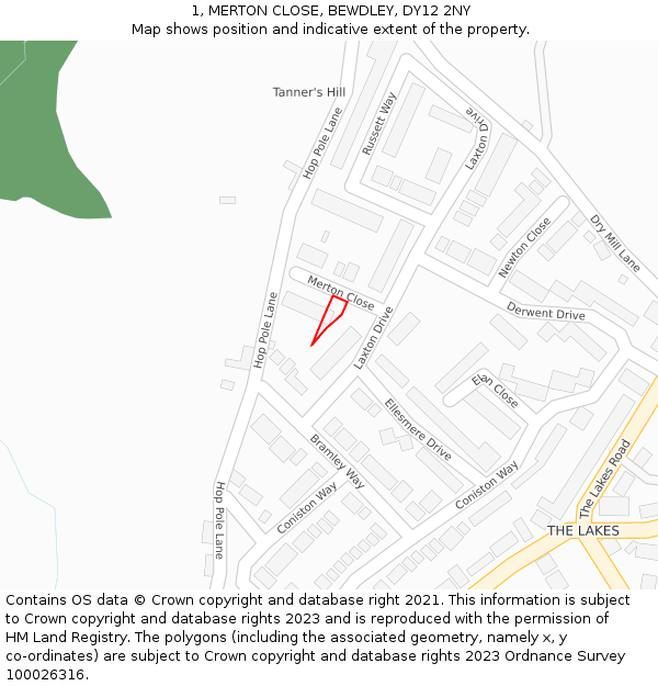 1, MERTON CLOSE, BEWDLEY, DY12 2NY: Location map and indicative extent of plot