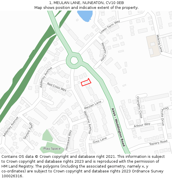 1, MEULAN LANE, NUNEATON, CV10 0EB: Location map and indicative extent of plot