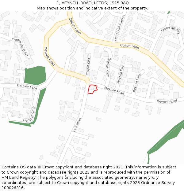 1, MEYNELL ROAD, LEEDS, LS15 9AQ: Location map and indicative extent of plot