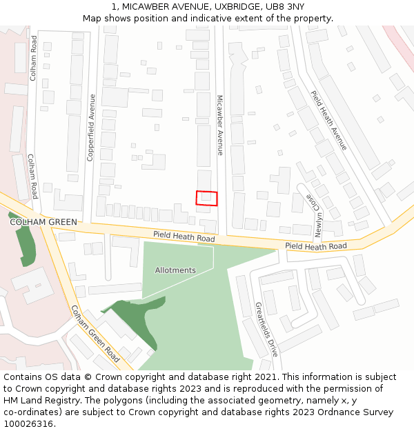 1, MICAWBER AVENUE, UXBRIDGE, UB8 3NY: Location map and indicative extent of plot