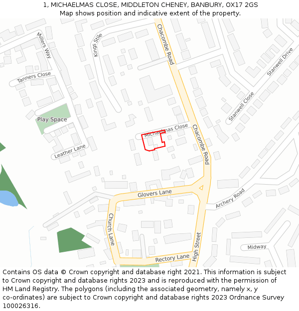 1, MICHAELMAS CLOSE, MIDDLETON CHENEY, BANBURY, OX17 2GS: Location map and indicative extent of plot