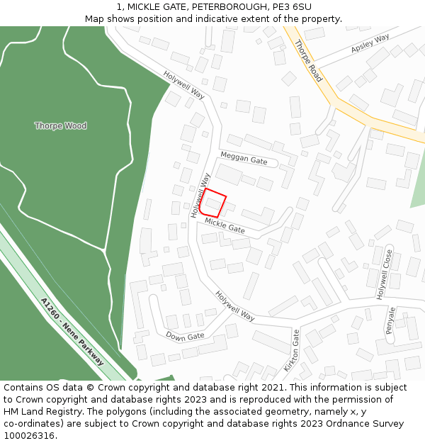 1, MICKLE GATE, PETERBOROUGH, PE3 6SU: Location map and indicative extent of plot