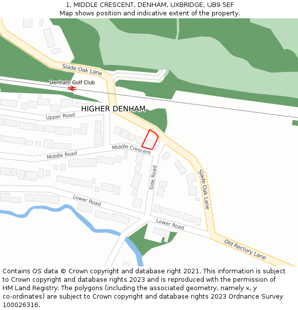 1, MIDDLE CRESCENT, DENHAM, UXBRIDGE, UB9 5EF: Location map and indicative extent of plot
